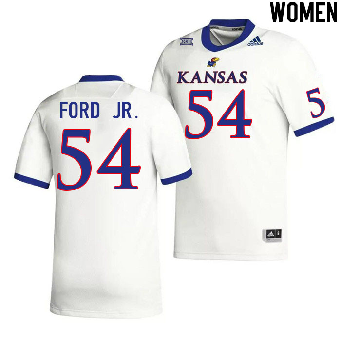 Women #54 Michael Ford Jr. Kansas Jayhawks College Football Jerseys Stitched Sale-White